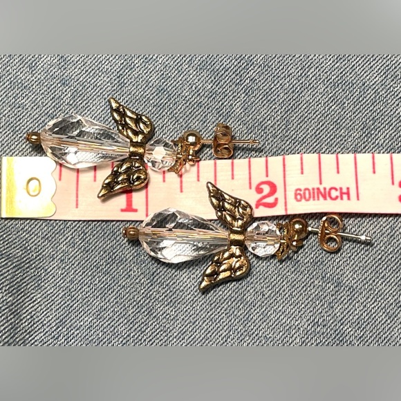 Gold tone clear crystal angel earrings​ - Picture 3 of 3